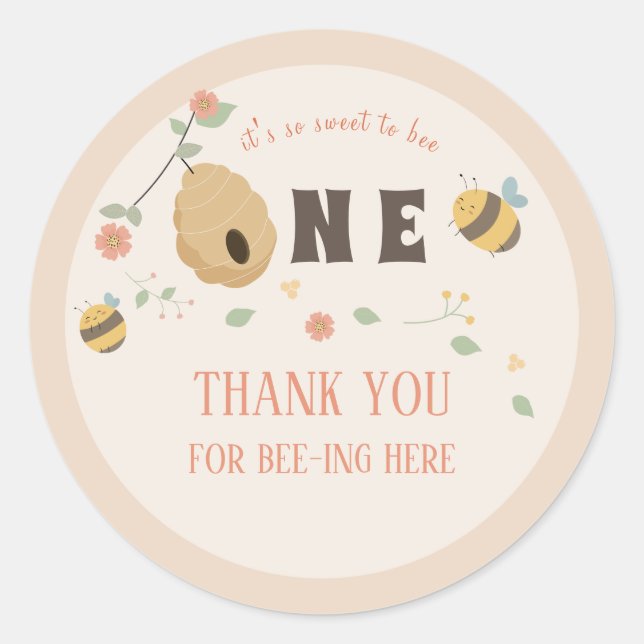 Boho First bee day 1st bee birthday Classic Round Sticker (Front)