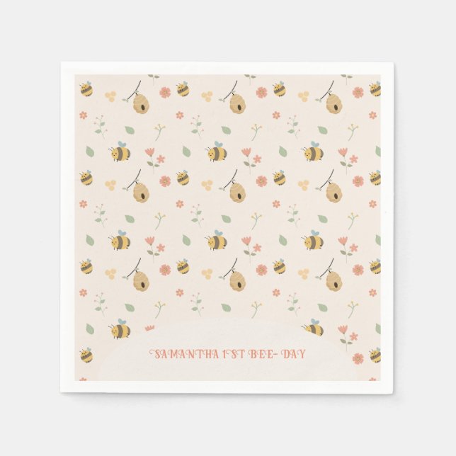 Boho First bee day 1st bee birthday Napkins (Front)