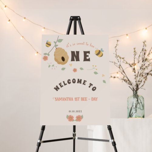 Boho First bee day 1st bee birthday Welcome Sign