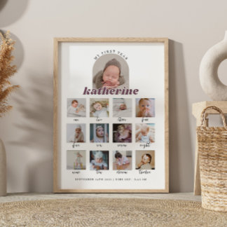 Boho First Birthday Baby Milestone Sign w/ Photos