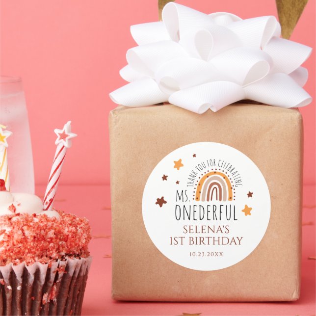 Boho First Birthday Girl Ms Onederful  Classic Round Sticker (Party)