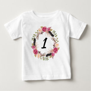 Boho First Birthday Pretty 1st Year Floral Girly Baby T-Shirt