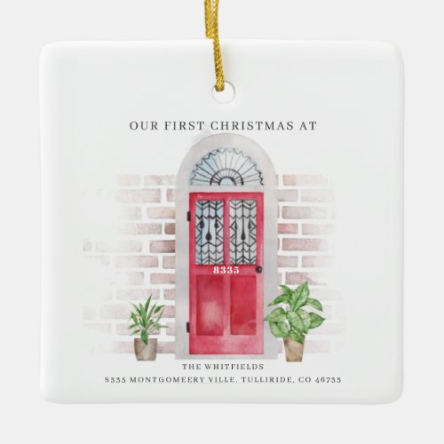 Boho First Christmas New Home Red Door Chic Plants Ceramic Ornament