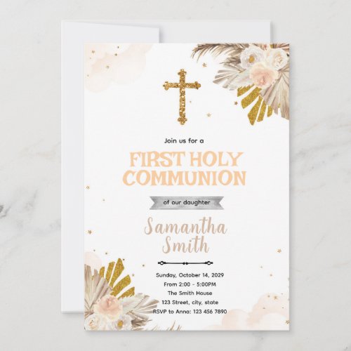 Boho First Holy Communion Invitation