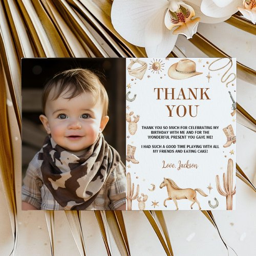 Boho First Rodeo Birthday Photo Thank You Card