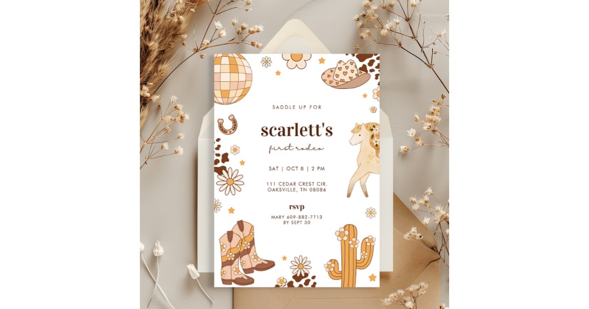 Boho First Rodeo Cowgirl Birthday Invitation | Zazzle