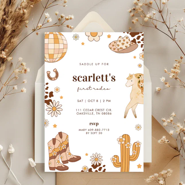 Boho First Rodeo Cowgirl Birthday Invitation | Zazzle