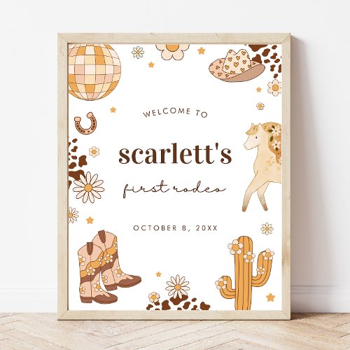 Boho First Rodeo Cowgirl Birthday Welcome Sign