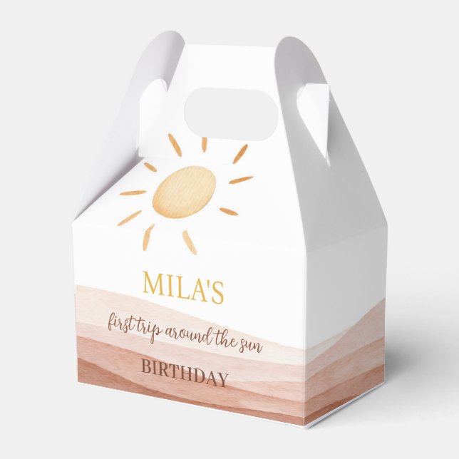 Boho First Trip Around Sun Favor Box Birthday (Front Side)