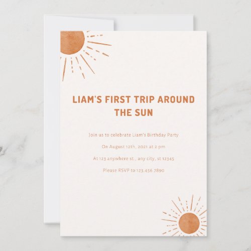 Boho First Trip Around The Sun 1st Birthday Invita Invitation