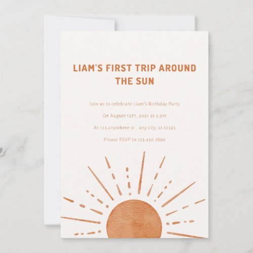 Boho First Trip Around The Sun 1st Birthday Invita Invitation