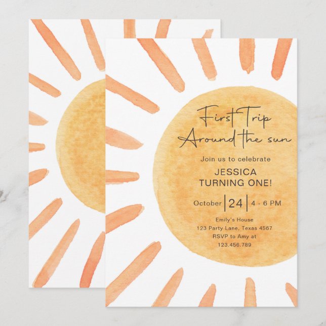 Boho First Trip Around The Sun 1st Birthday Invita Invitation (Front/Back)