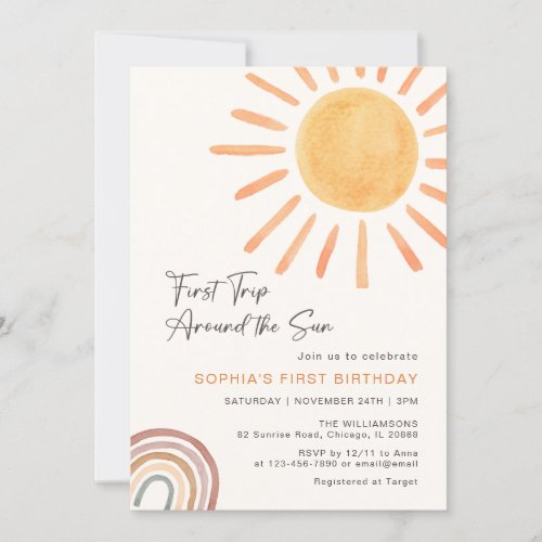 Boho First Trip Around The Sun 1st Birthday Invitation