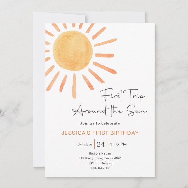 Boho First Trip Around The Sun 1st Birthday Invitation (Front)