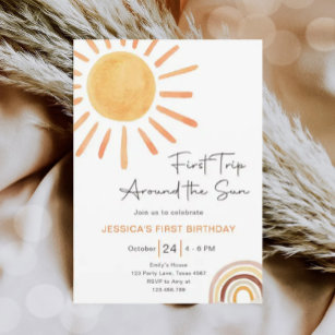 Boho First Trip Around The Sun 1st Birthday Invitation