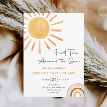 Boho First Trip Around The Sun 1st Birthday Invitation by Anietillustration at Zazzle
