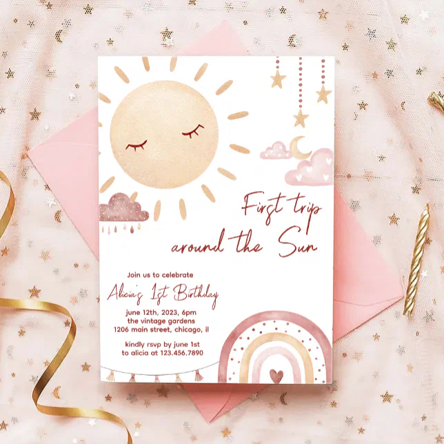 Boho First Trip Around The Sun 1st Birthday Invitation Zazzle