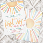 Boho First Trip Around The Sun 1st Birthday Invitation<br><div class="desc">Celebrate your little one's First Trip Around the Sun with this bright and cheerful 1st birthday party invitation. At the top, "First Trip" is highlighted in bold script calligraphy, setting the tone for a joyful celebration. A big sun with vibrant rays in yellow, orange, red, teal, and blue beams down,...</div>