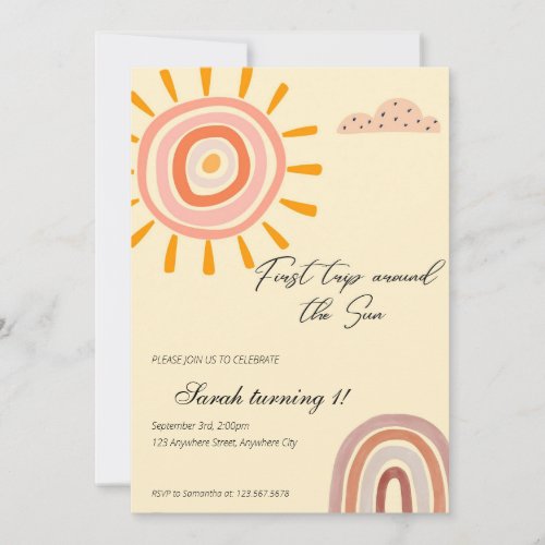 boho first trip around the sun 1st birthday invitation