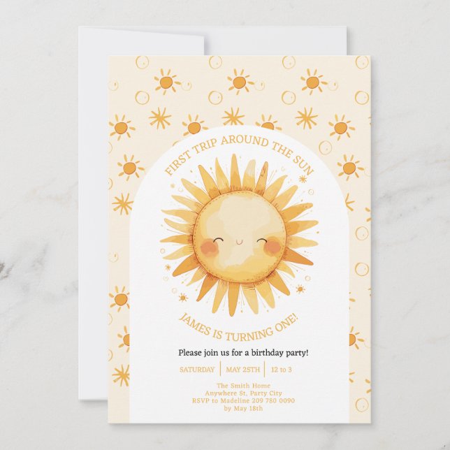 Boho First Trip Around The Sun 1st Birthday Invitation (Front)