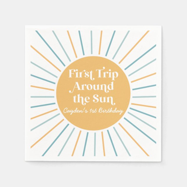 Boho First Trip Around the Sun 1st birthday Napkins (Front)