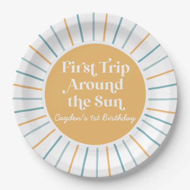 Boho First Trip Around the Sun 1st birthday Paper  Paper Plates (Front)
