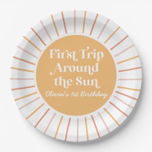Boho First Trip Around the Sun 1st birthday Paper Plates
