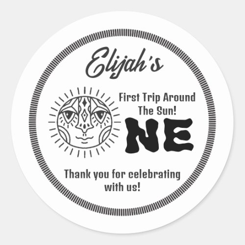 Boho First Trip Around the Sun 1st Birthday Party Classic Round Sticker