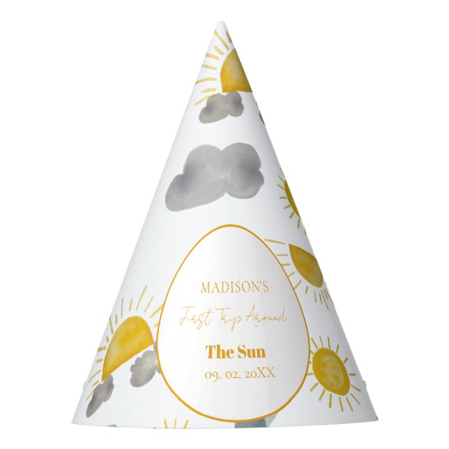 Boho First Trip Around The Sun 1st Birthday Party Hat (Front)