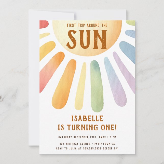 Boho First Trip Around The Sun 1st Birthday Party  Invitation (Front)