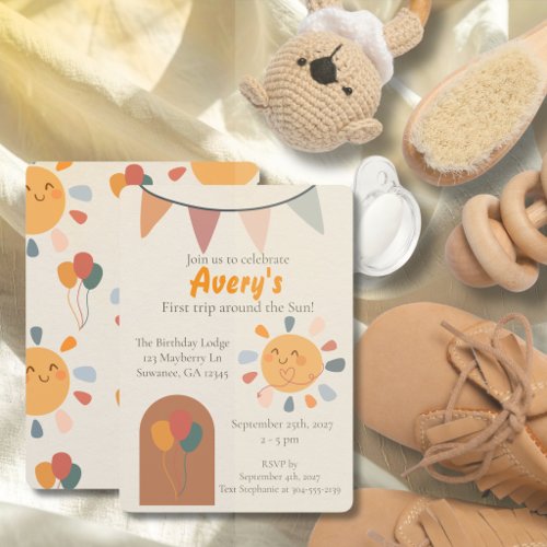 Boho First Trip Around the Sun 1st Birthday Party  Invitation