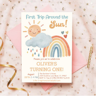 Boho First Trip Around The Sun 1st Birthday Party Invitation