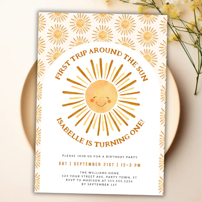 Boho First Trip Around The Sun 1st Birthday Party Invitation Zazzle