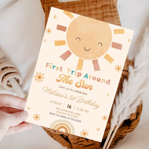 Boho First Trip Around The Sun 1st Birthday Party Invitation