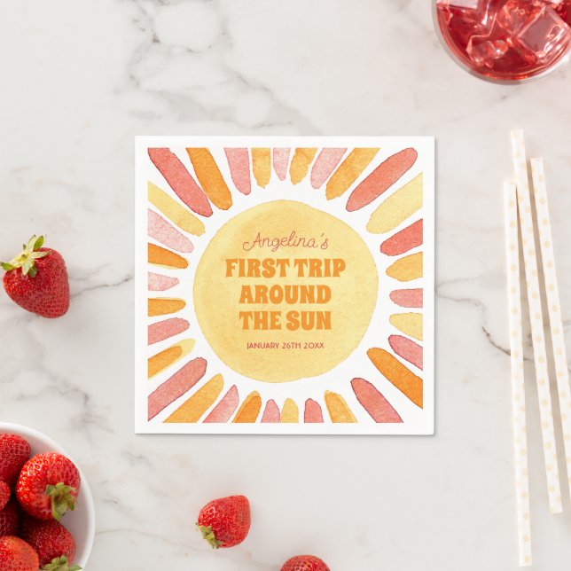 Boho First Trip Around the Sun 1st Birthday Party Napkins (Insitu)