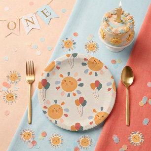 Boho First Trip Around the Sun 1st Birthday Party Paper Plates