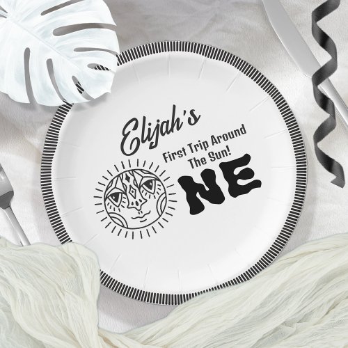 Boho First Trip Around the Sun 1st Birthday Party Paper Plates