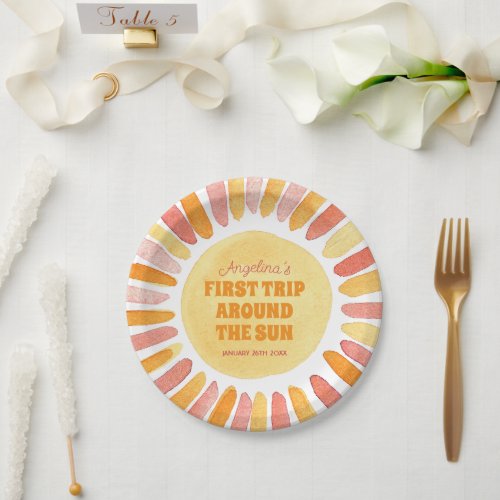 Boho First Trip Around the Sun 1st Birthday Party Paper Plates