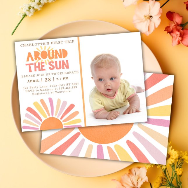 Boho First Trip Around The Sun 1st Birthday Photo Invitation (Boho First Trip Around The Sun 1st Birthday Photo Invitation)