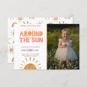 Boho First Trip Around The Sun 1st Birthday Photo Invitation