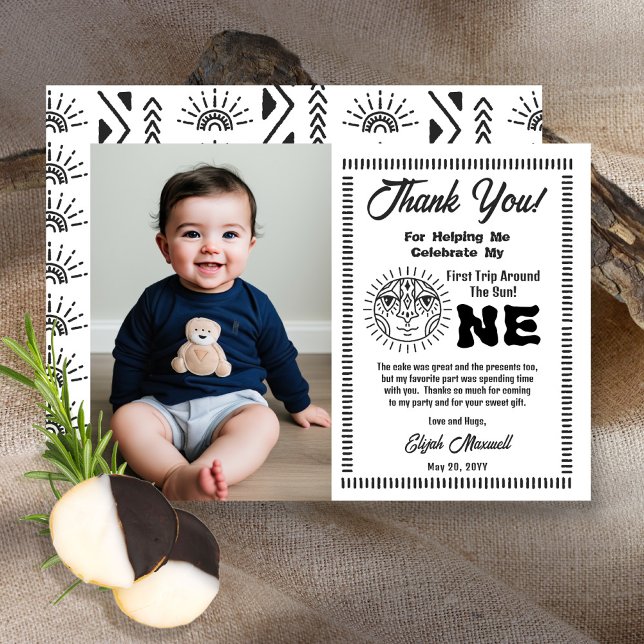 Boho First Trip Around the Sun Birthday Thank You Card (Creator Uploaded)