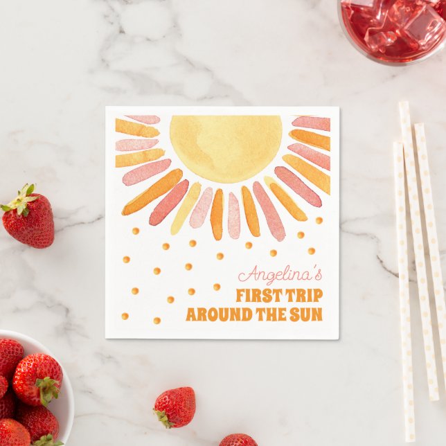 Boho First Trip Around the Sun Birthday Watercolor Napkins (Insitu)