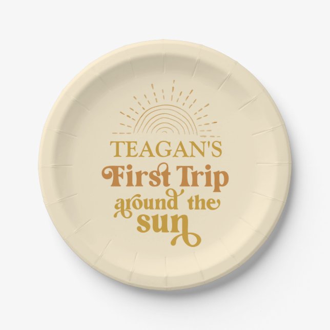 Boho First Trip Around The Sun First Birthday Paper Plates (Front)