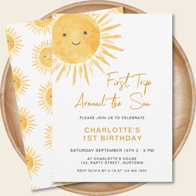 Boho First Trip Around The Sun Girl's 1st Birthday Invitation (Creator Uploaded)