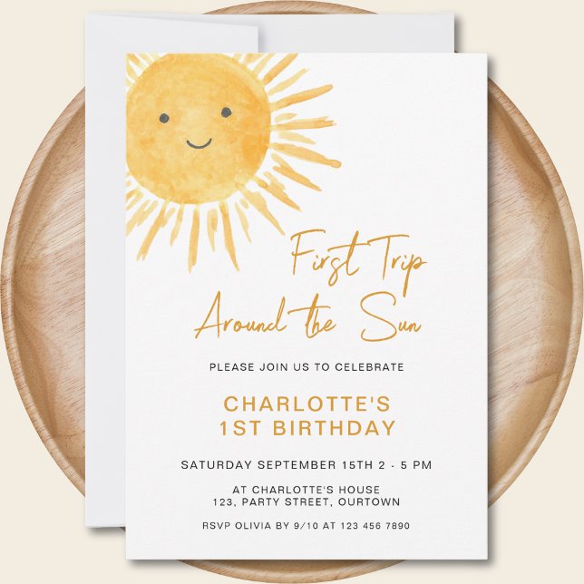 Boho First Trip Around The Sun Girl's 1st Birthday Invitation (Creator Uploaded)