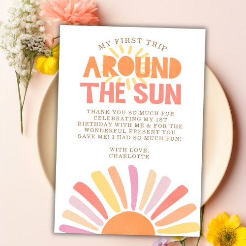 Boho First Trip Around The Sun Thank You Card