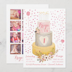 Boho First Year Photo Collage Birthday Invitation