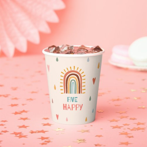 Boho Five Fifth Birthday Rainbow  Paper Cups