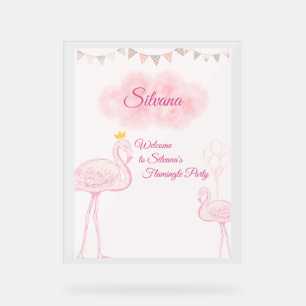 Boho Flamingo Birthday Invitation, Whimsical Princ Acrylic Sign