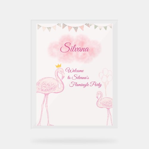 Boho Flamingo Birthday Invitation, Whimsical Princ Acrylic Sign
